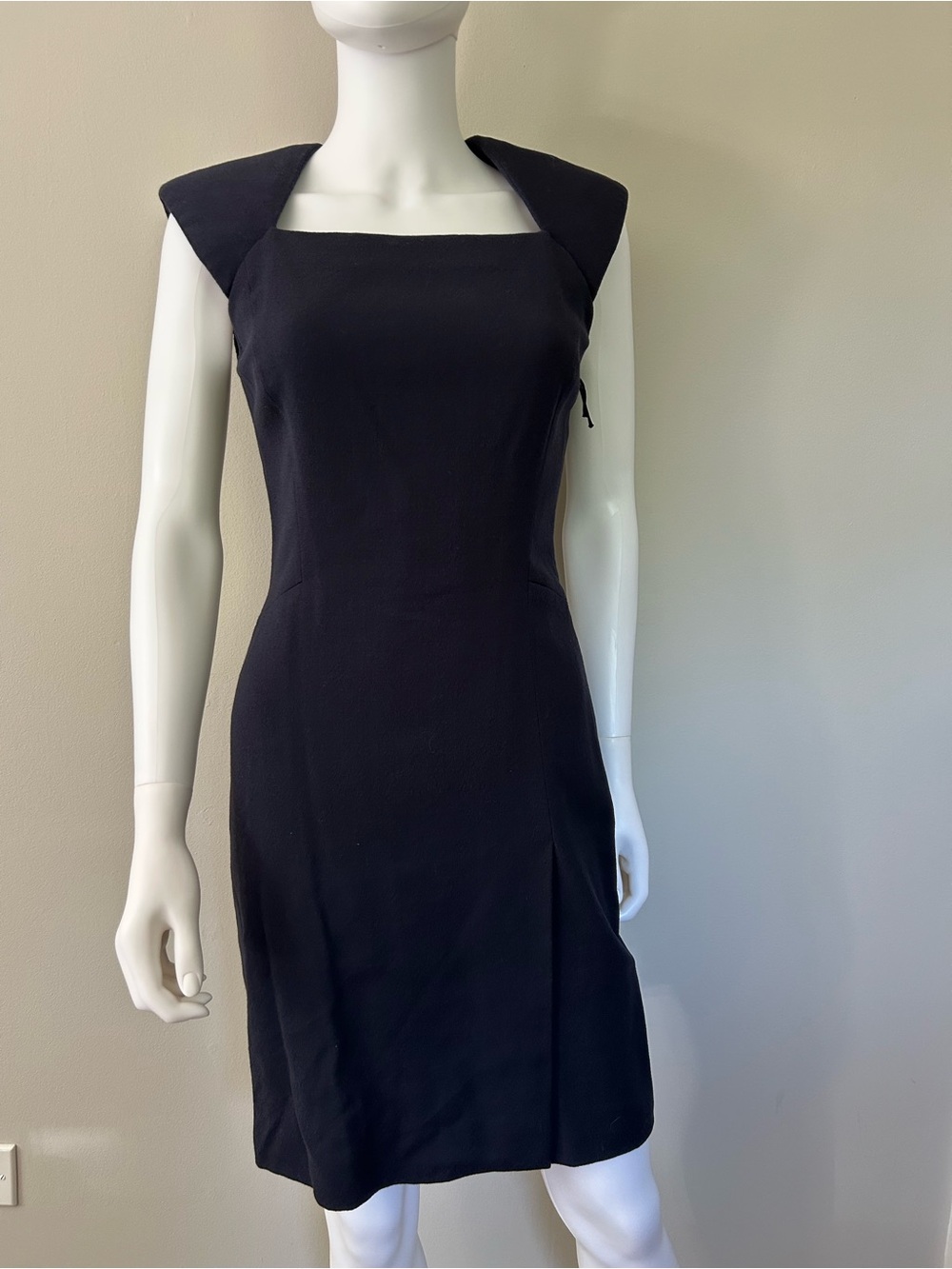 J Mendel Paris Deep Navy Wool Silk Open Back Front Slit Sheath Dress US 4 NWT